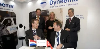 The Letter of Intent was signed by Dirk Louwers, marketing manager Life Protection, EMEA, DSM Dyneema, Bastiaan de Koning, director sales, EMEA, DSM Dyneema, Nail Kurt, general manager and CEO, FNSS, and Reed McPeak, assistant general manager, FNSS. It was signed in the presence of The Netherlands Minister of Defence, Jeanine Hennis-Plasschaert, at the DSM Dyneema booth #284A in Hall 2.